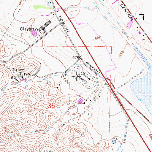 Topographic Map of Chino Downs, CA