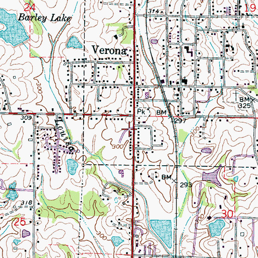 Topographic Map of City of Verona, MS