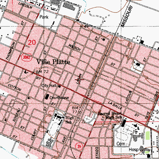 Topographic Map of City of Ville Platte, LA