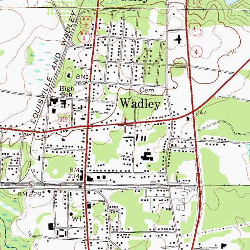 Topographic Map of City of Wadley, GA