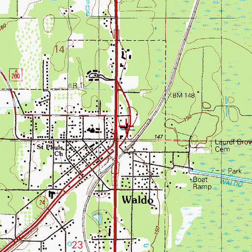Topographic Map of City of Waldo, FL