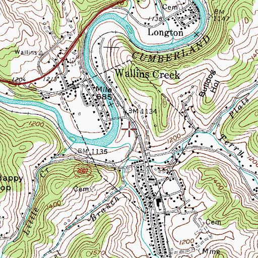 Topographic Map of City of Wallins Creek (historical), KY