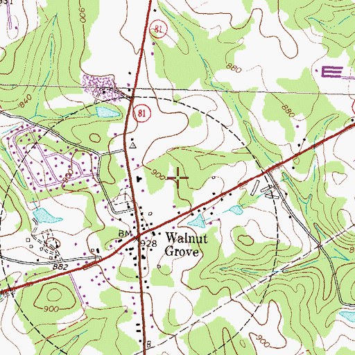Topographic Map of City of Walnut Grove, GA