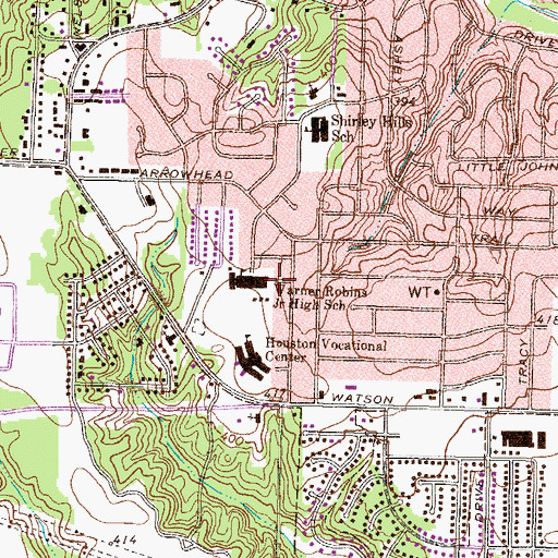 Topographic Map of City of Warner Robins, GA