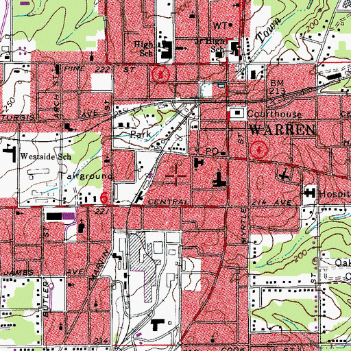 Topographic Map of City of Warren, AR