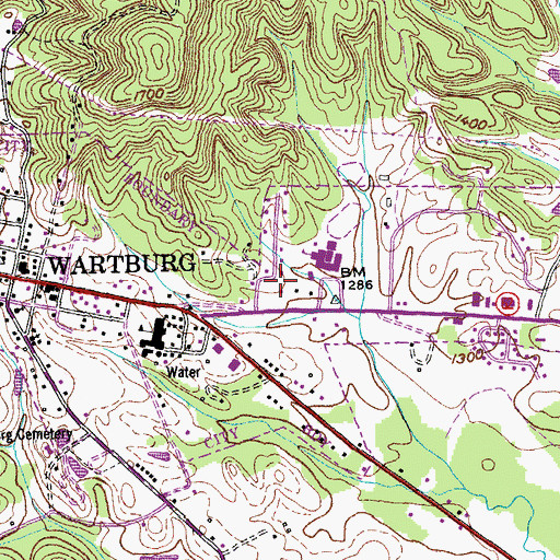 Topographic Map of City of Wartburg, TN