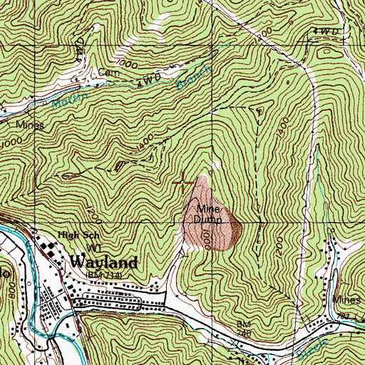 Topographic Map of City of Wayland, KY