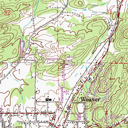 Topographic Map of City of Weaver, AL