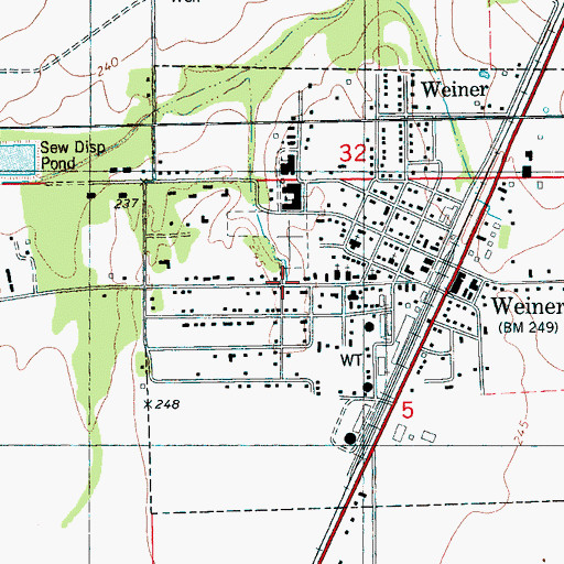 Topographic Map of City of Weiner, AR