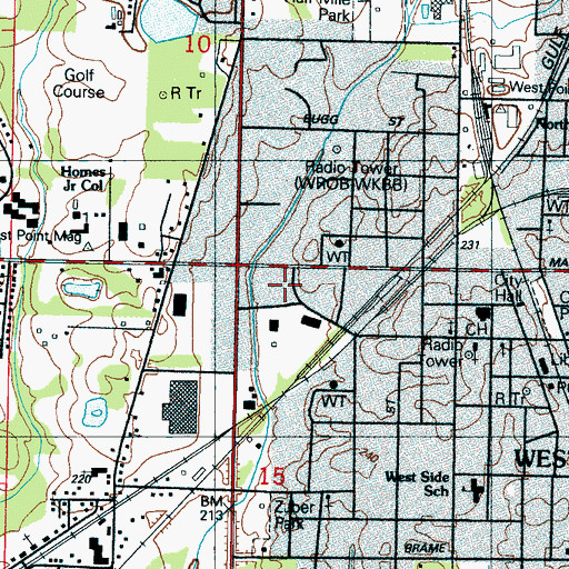 Topographic Map of City of West Point, MS