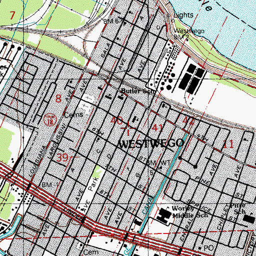 Topographic Map of City of Westwego, LA