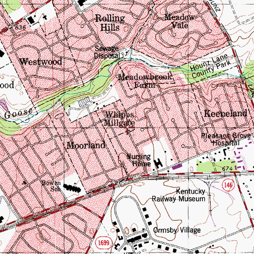 Topographic Map of City of Whipps Millgate (historical), KY