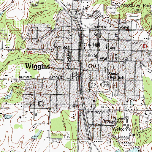 Topographic Map of City of Wiggins, MS