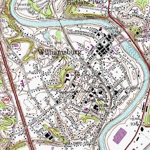 Topographic Map of City of Williamsburg, KY