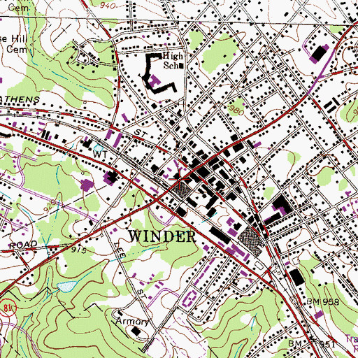 Topographic Map of City of Winder, GA