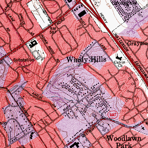 Topographic Map of City of Windy Hills, KY