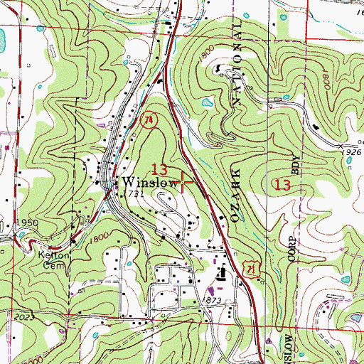 Topographic Map of City of Winslow, AR