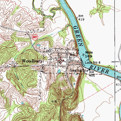 Topographic Map of City of Woodbury, KY