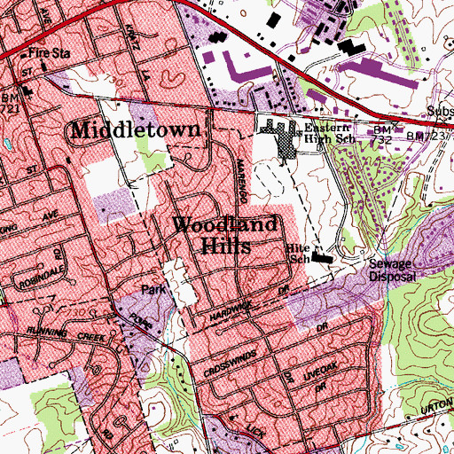 Topographic Map of City of Woodland Hills, KY