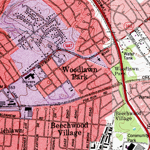 Topographic Map of City of Woodlawn Park, KY