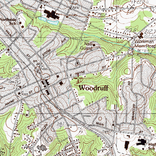 Topographic Map of City of Woodruff, SC