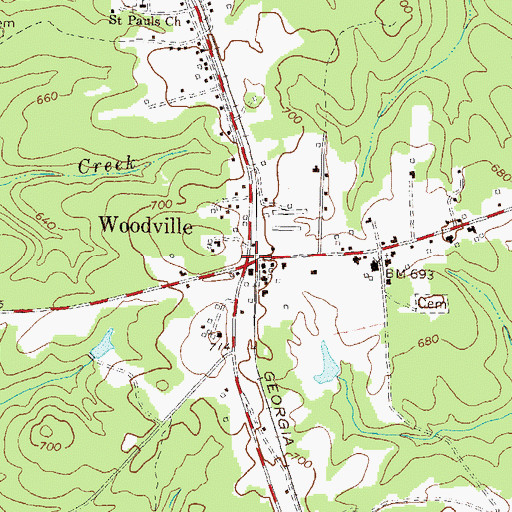 Topographic Map of City of Woodville, GA
