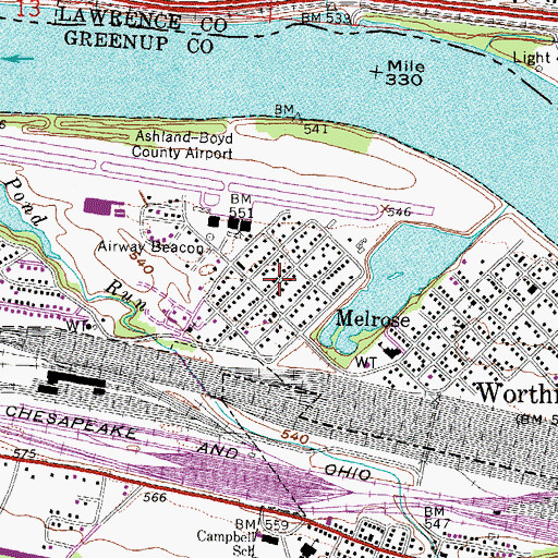 Topographic Map of City of Worthington, KY