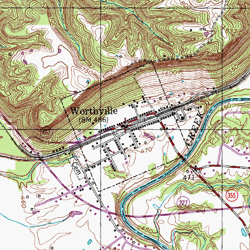 Topographic Map of City of Worthville, KY
