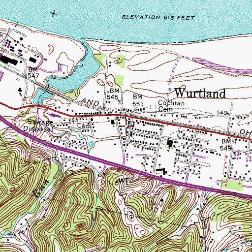 Topographic Map of City of Wurtland, KY