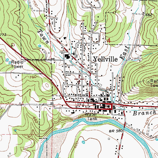 Topographic Map of City of Yellville, AR