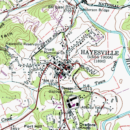 Topographic Map of Town of Hayesville, NC