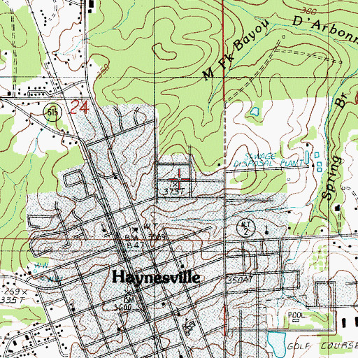 Topographic Map of Town of Haynesville, LA