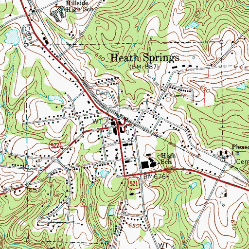 Topographic Map of Town of Heath Springs, SC