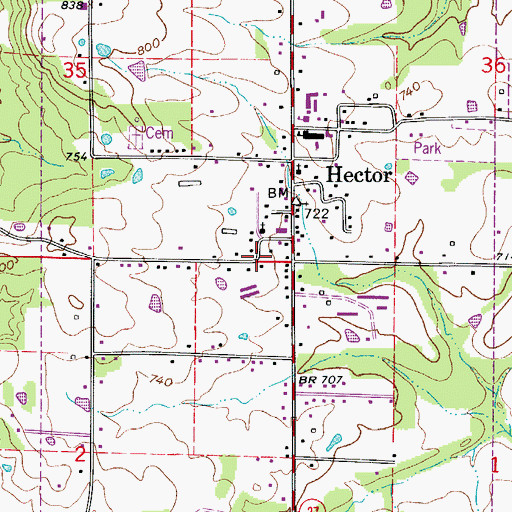 Topographic Map of Town of Hector, AR