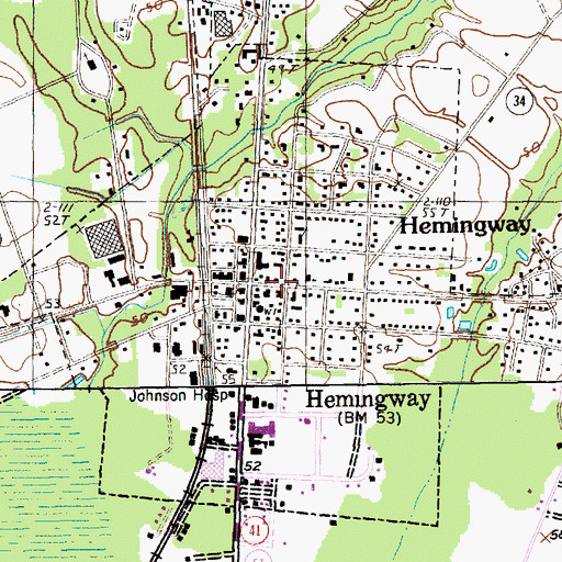 Topographic Map of Town of Hemingway, SC