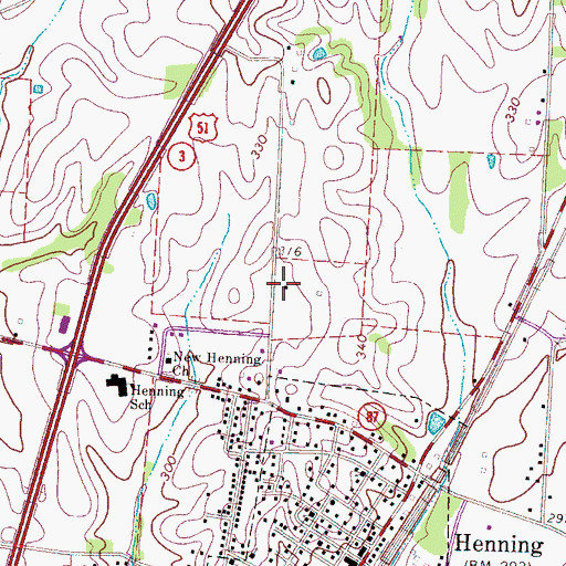 Topographic Map of Town of Henning, TN
