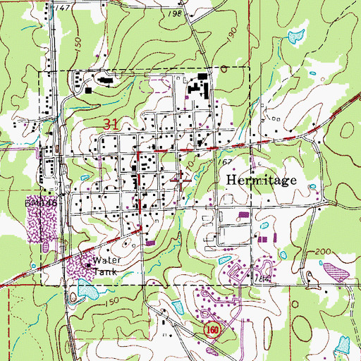 Topographic Map of City of Hermitage, AR
