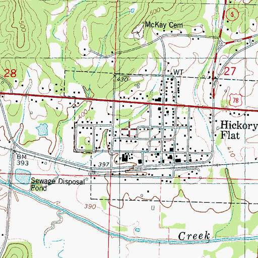Topographic Map of Town of Hickory Flat, MS