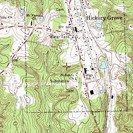 Topographic Map of Town of Hickory Grove, SC