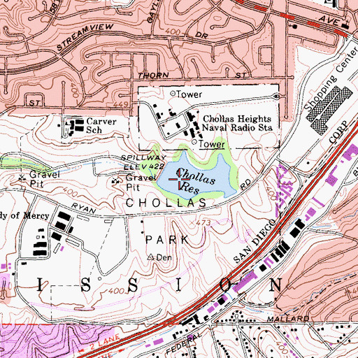 Topographic Map of Chollas Reservoir, CA