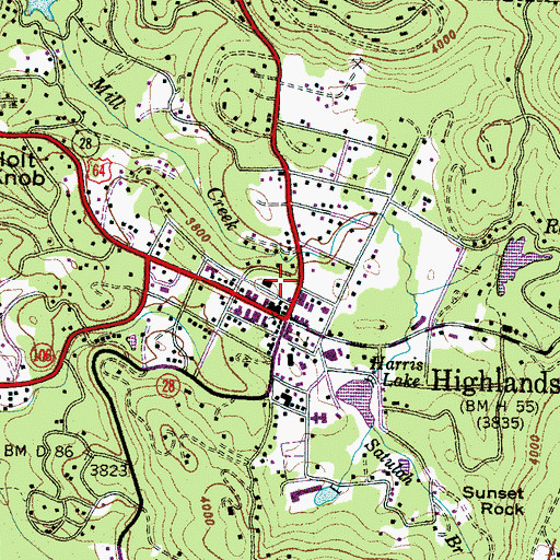 Topographic Map of Town of Highlands, NC