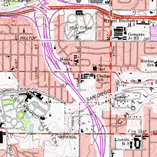 Topographic Map of Chollas Elementary School, CA