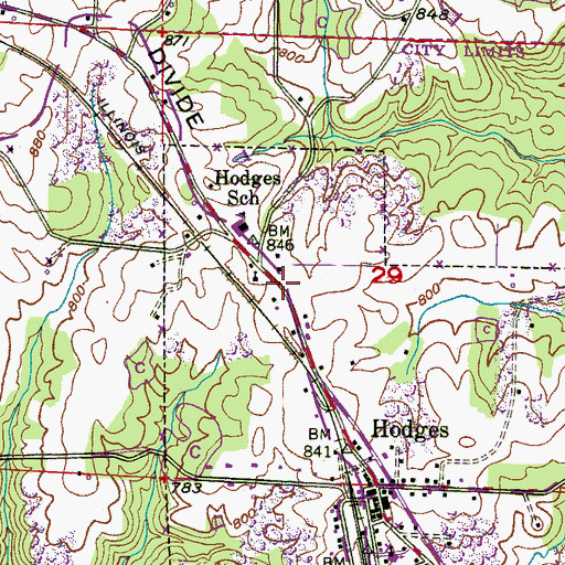 Topographic Map of Town of Hodges, AL