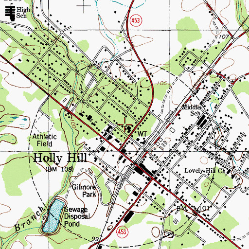 Topographic Map of Town of Holly Hill, SC