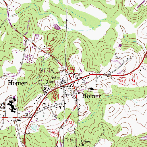 Topographic Map of Town of Homer, GA