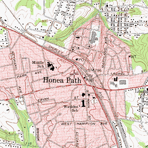 Topographic Map of Town of Honea Path, SC