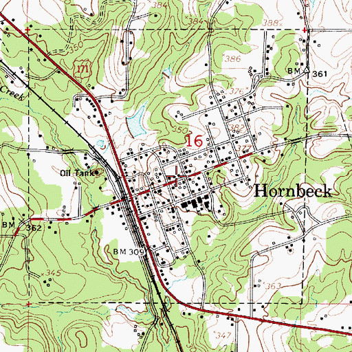 Topographic Map of Town of Hornbeck, LA