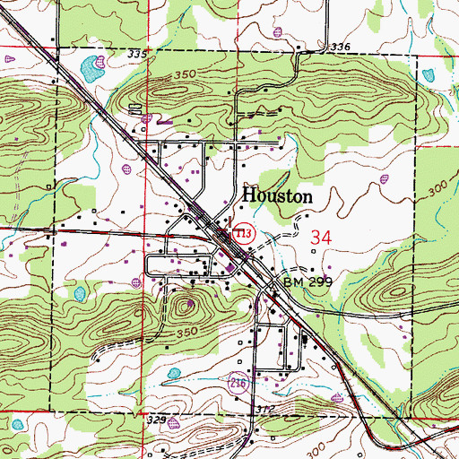 Topographic Map of Town of Houston, AR