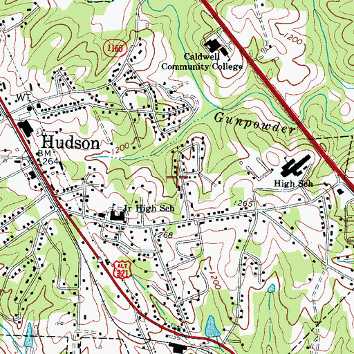 Topographic Map of Town of Hudson, NC