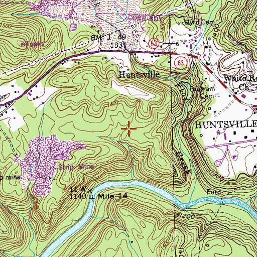 Topographic Map of Town of Huntsville, TN